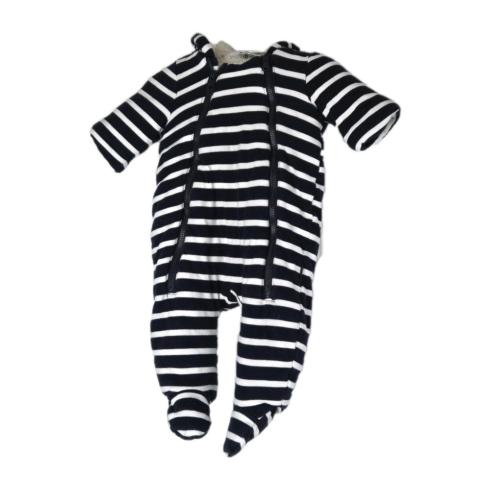 Baby Gap Fleece Bear One Piece Unisex Blue White Striped Baby‎ Size 0-3 Months